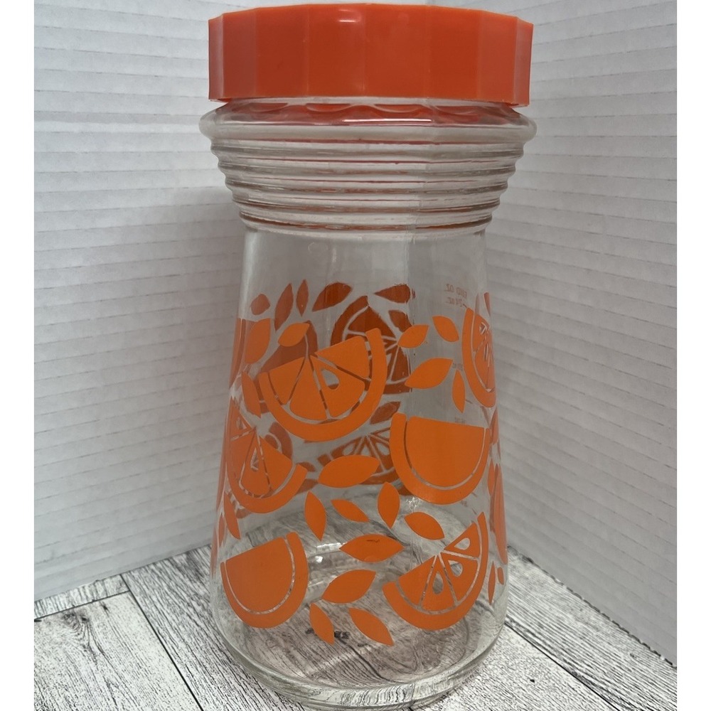 🍊 Vintage Retro Glass Juice Carafe Pitcher with Orange Slice Design
